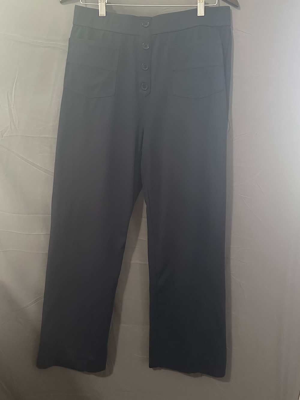 HALARA Navy High-Rise Wide-Leg Trousers with Button Front
